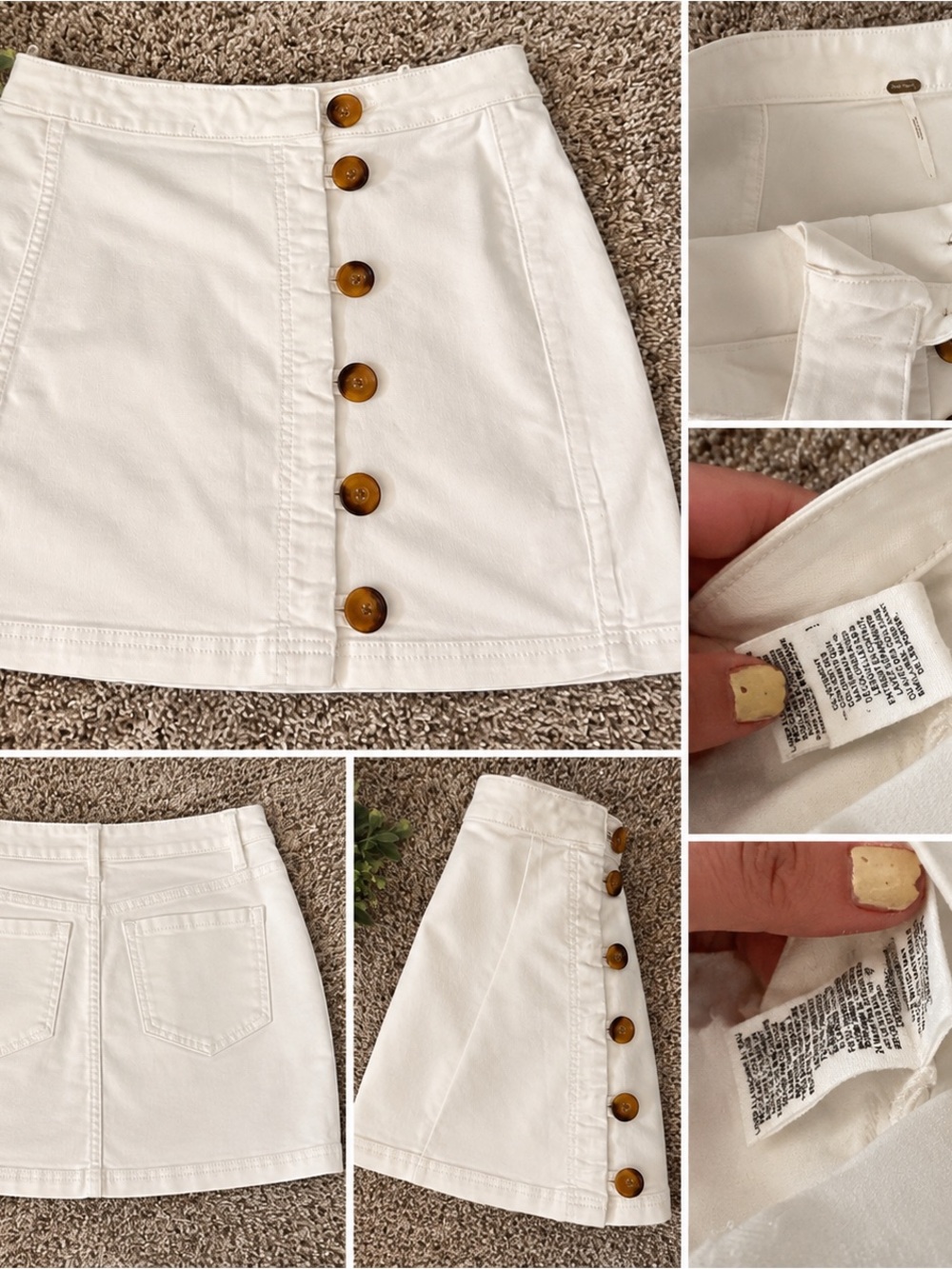 Free People Cream Button-Front A-Line Mini Skirt